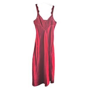 Victoria Secret Gold Label Women Small Red Satin Lace Sexy Lingerie Slip Dress
